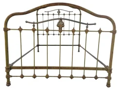 Pamono Antique Wrought Iron and Green Brass Bed, 1900 New