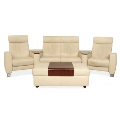 Pamono Arion 4-Seater Sofa and Ottoman in Cream Leather from Stressless, Set of 2 Discount