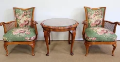 Pamono Armchairs and Chippendale Table in Solid Beech, 1950s, Set of 3 Best
