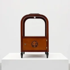 Pamono Art Deco Arched Side Table with Storage Unit and Black Marble Top, France, 1920s Clearance