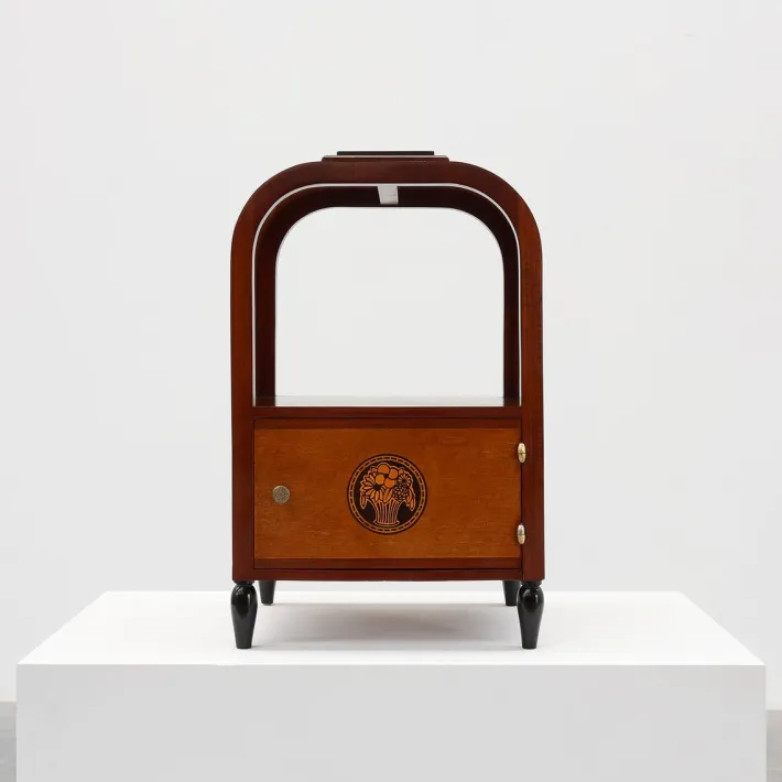 Pamono Art Deco Arched Side Table with Storage Unit and Black Marble Top, France, 1920s Clearance