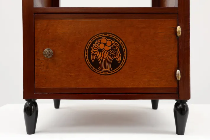 Pamono Art Deco Arched Side Table with Storage Unit and Black Marble Top, France, 1920s Clearance