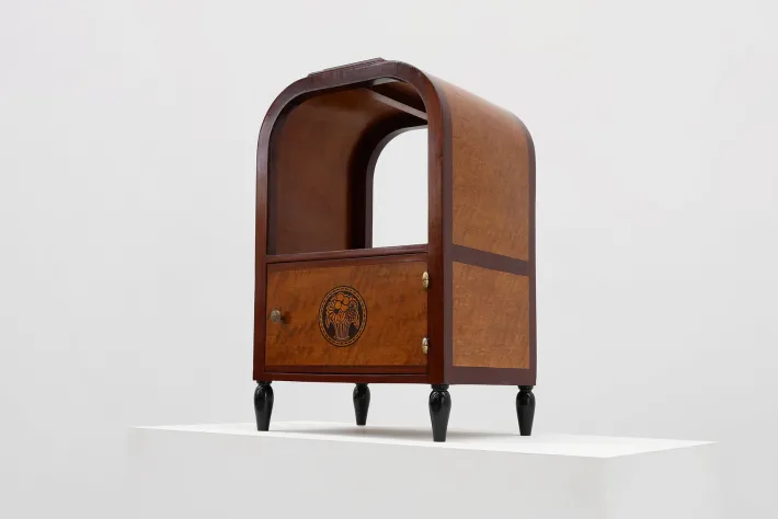 Pamono Art Deco Arched Side Table with Storage Unit and Black Marble Top, France, 1920s Clearance