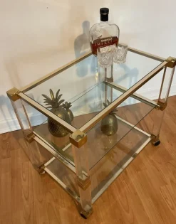 Pamono Art Deco Bar Trolley in Gold and Glass by Pierre Vandel, 1970s Clearance