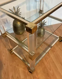 Pamono Art Deco Bar Trolley in Gold and Glass by Pierre Vandel, 1970s Clearance