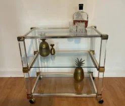 Pamono Art Deco Bar Trolley in Gold and Glass by Pierre Vandel, 1970s Clearance
