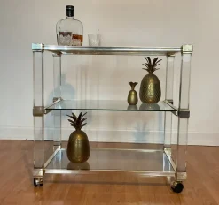 Pamono Art Deco Bar Trolley in Gold and Glass by Pierre Vandel, 1970s Clearance
