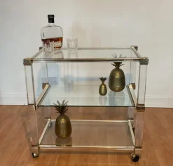Pamono Art Deco Bar Trolley in Gold and Glass by Pierre Vandel, 1970s Clearance