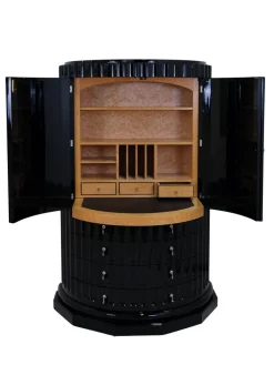 Pamono Art Deco Black Lacquer Half Moon Office Secretary, 1950s Hot