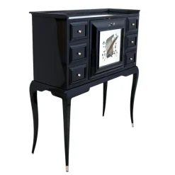 Pamono Art Deco Black Lacquer Secretaire with Etched Mirror Sale