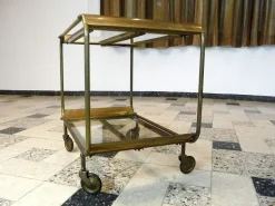 Pamono Art Deco French Brass and Glass Bar Cart Best