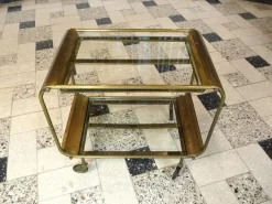 Pamono Art Deco French Brass and Glass Bar Cart Best