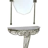 Pamono Art Deco French Wrought Iron Console Table with White Marble and Mirror New