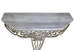 Pamono Art Deco French Wrought Iron Console Table with White Marble and Mirror New