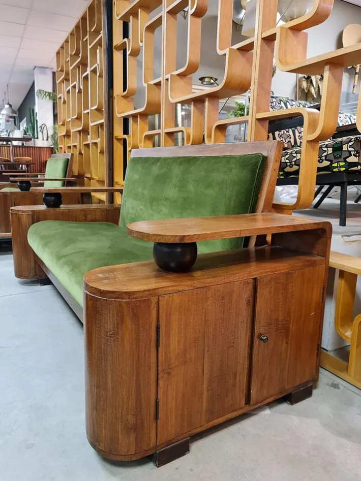 Pamono Art Deco Green Velvet Sofa Sale