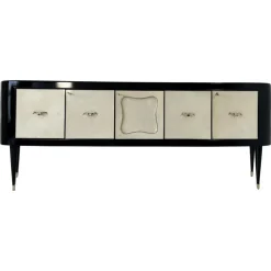 Pamono Art Deco Italian Parchment and Black Lacquer Sideboard, 1950 Clearance