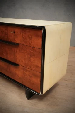 Pamono Art Deco Italian School Walnut and Goat Skin Chest of Drawers, 1930 Sale