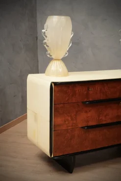 Pamono Art Deco Italian School Walnut and Goat Skin Chest of Drawers, 1930 Sale