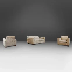 Pamono Art Deco Living Set in Velvet by Jules Leleu, 1930s, Set of 3