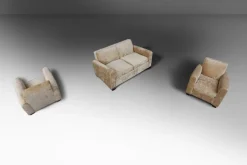 Pamono Art Deco Living Set in Velvet by Jules Leleu, 1930s, Set of 3