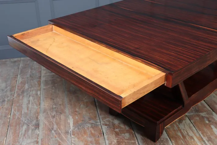 Pamono Art Deco Macassar Ebony Dining Table with End Drawers, 1930 Clearance