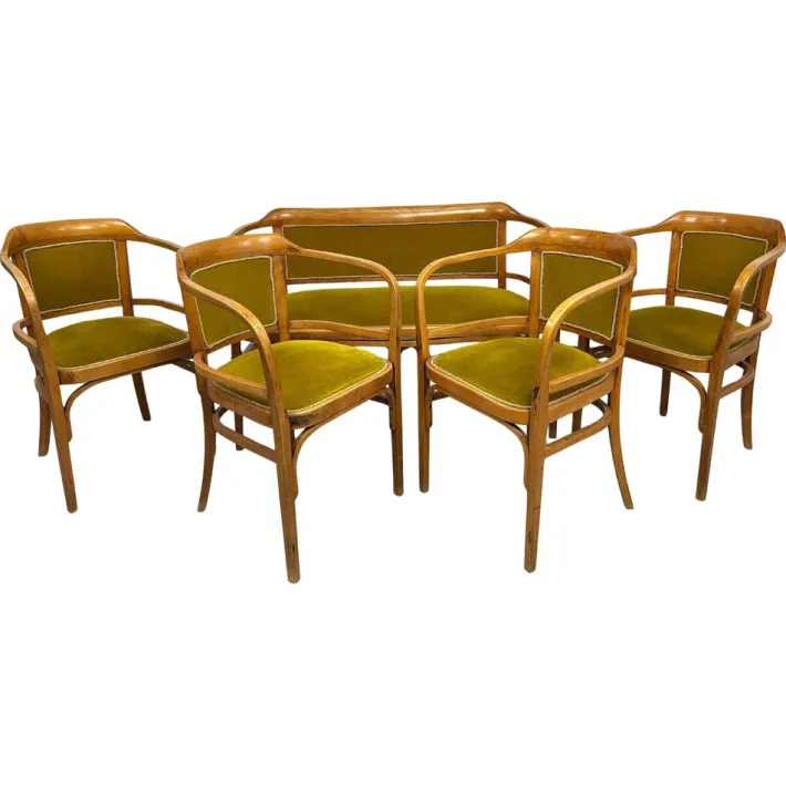 Pamono Art Deco Seating Group by Otto Wagner, 1890s, Set of 5 Discount