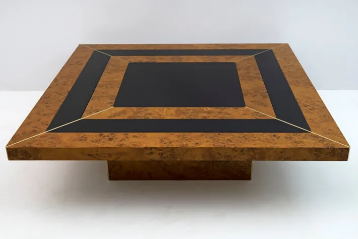 Pamono Art Deco Walnut & Lacquer Coffee Table, Italy, 1970s