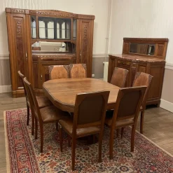 Pamono Art DEco Walnut Dining Tables and Chairs, Set of 12