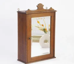 Pamono Art Deco Wooden Apothecary Cabinet with Beveled Mirror and Shelves, 1940s