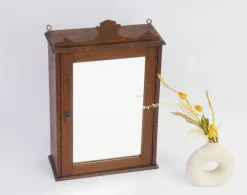 Pamono Art Deco Wooden Apothecary Cabinet with Beveled Mirror and Shelves, 1940s