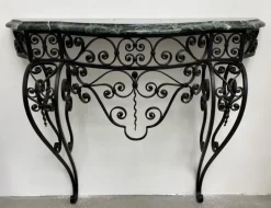Pamono Art Deco Wrought Iron Console with Alpine Green Marble Best