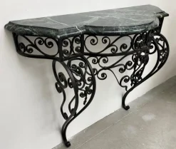 Pamono Art Deco Wrought Iron Console with Alpine Green Marble Best