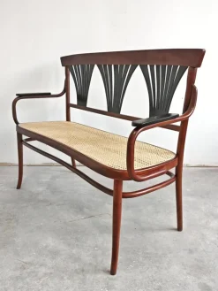 Pamono Art Nouveau Bench in Bentwood with Cane Seat, Austria, 1890s Discount