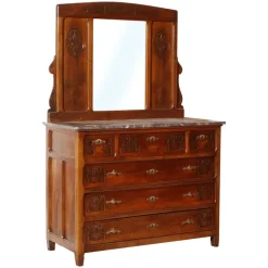 Pamono Art Nouveau Chest of Drawers with Marble Top & Beveled Mirror, 1900s Sale