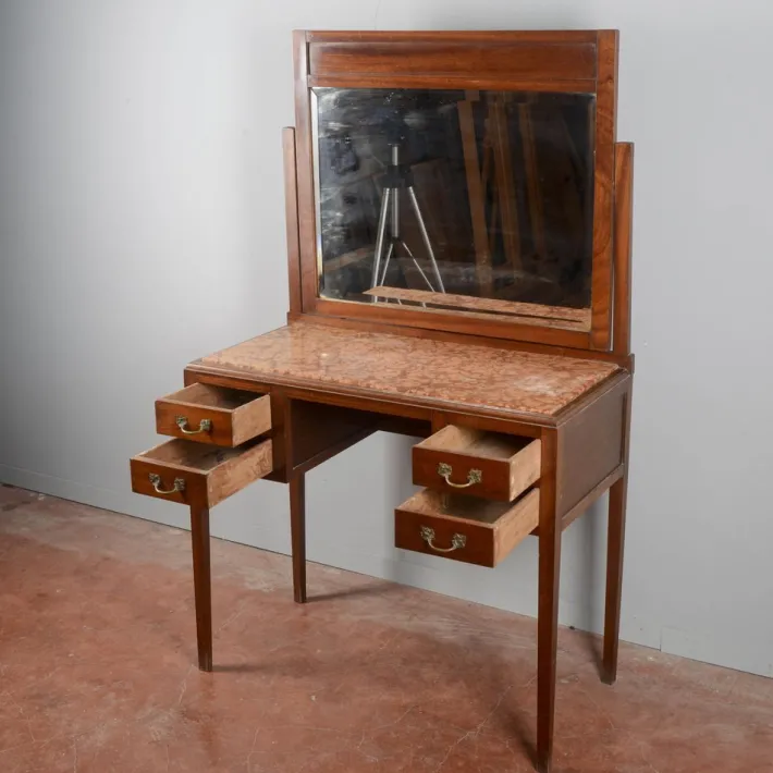 Pamono Art Nouveau Liberty 4 Drawer Dressing Table with Italian Marble Top, 1890s Outlet