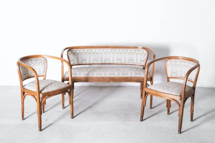Pamono Art Nouveau Model No. 715 Living Room Set by Gustav Siegel for Jacob & Josef Kohn, Vienna 1905, Set of 3 Best