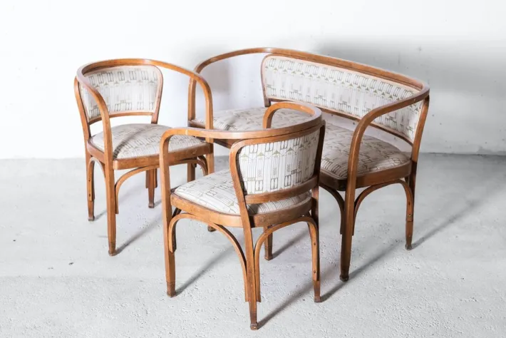 Pamono Art Nouveau Model No. 715 Living Room Set by Gustav Siegel for Jacob & Josef Kohn, Vienna 1905, Set of 3 Best