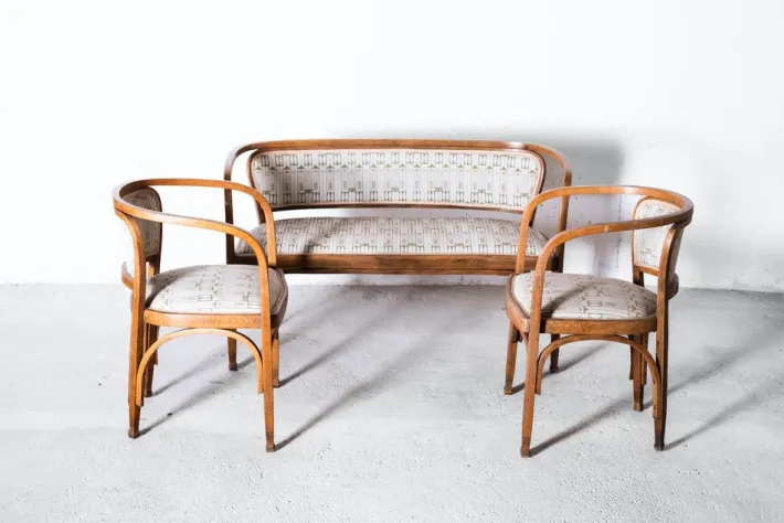 Pamono Art Nouveau Model No. 715 Living Room Set by Gustav Siegel for Jacob & Josef Kohn, Vienna 1905, Set of 3 Best