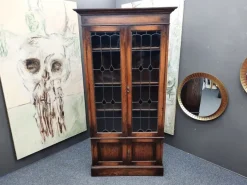 Pamono Art Nouveau Oak and Tiffany Glass Display Cabinet, 1910s Discount