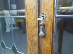 Pamono Art Nouveau Oak and Tiffany Glass Display Cabinet, 1910s Discount