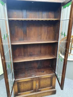 Pamono Art Nouveau Oak and Tiffany Glass Display Cabinet, 1910s Discount