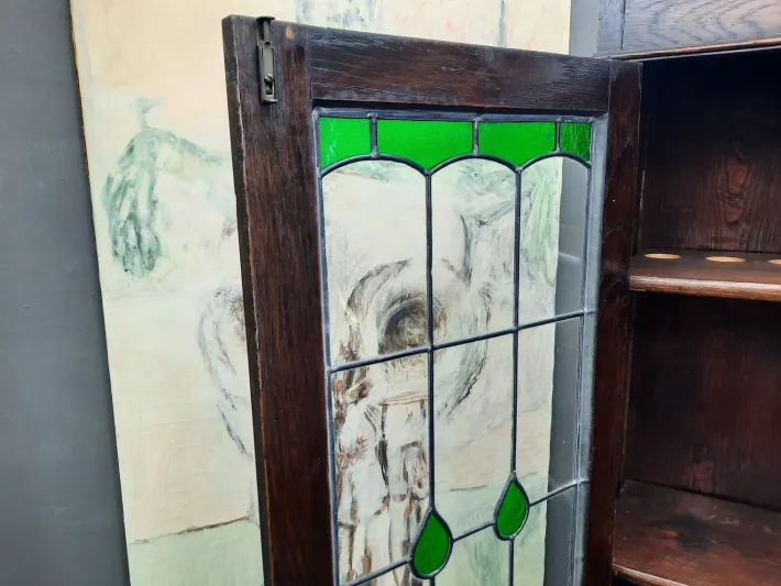 Pamono Art Nouveau Oak and Tiffany Glass Display Cabinet, 1910s Discount