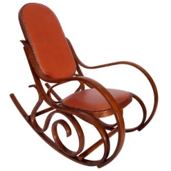 Pamono Art Nouveau Rocking Chair in Steam Bent Beechwood & Leather from Thonet Best