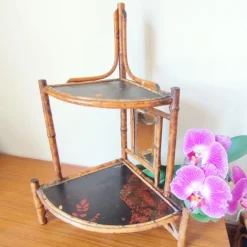 Pamono Art Nouveau Tiger Bamboo Corner Etagere with Mirror and Chinoiserie, 1890s Outlet