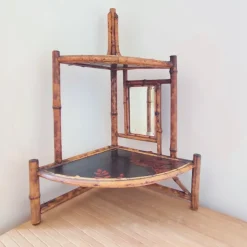 Pamono Art Nouveau Tiger Bamboo Corner Etagere with Mirror and Chinoiserie, 1890s Outlet