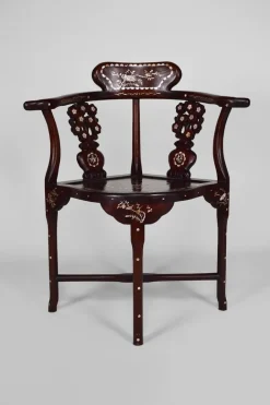 Pamono Asian Carved Inlaid Wood Armchairs, Early 20th Century, Set of 4 Clearance