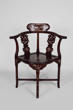 Pamono Asian Carved Inlaid Wood Armchairs, Early 20th Century, Set of 4 Clearance