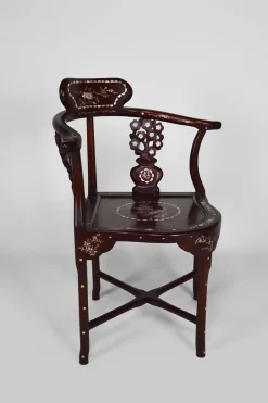 Pamono Asian Carved Inlaid Wood Armchairs, Early 20th Century, Set of 4 Clearance