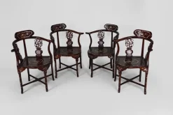 Pamono Asian Carved Inlaid Wood Armchairs, Early 20th Century, Set of 4 Clearance