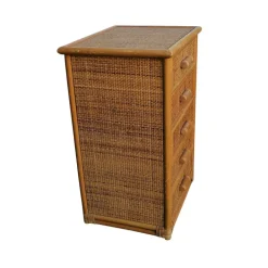 Pamono Bamboo and Woven Rattan Five-Drawer Chest, 1970s New